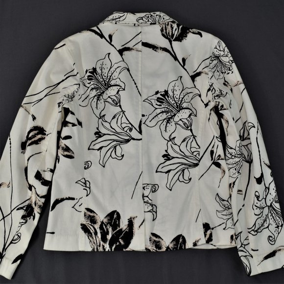Alanni Lily Floral Stretchy Womens Blaser Jacket Two Button Front Black White 4 - Picture 8 of 15